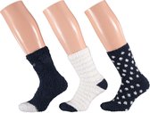 HomeSocks Dames Stripes & Dots | 3-Pack Blauw/Wit