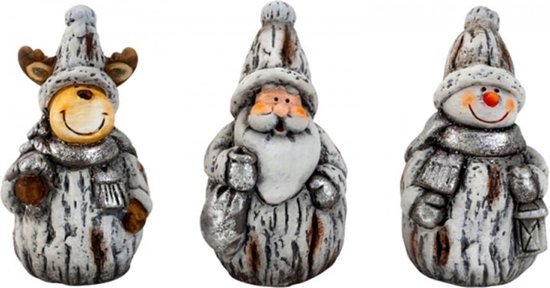 Set van 3 stuks - Kerstbeeldjes - Kerst beeldjes - Kerstbeelden - Kerstfiguren - Kerstman - Sneeuwman - Rendier - H=12cm