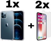 Iphone 12 Pro Max (6.7) Hoesje Bumpercase Transparant + 2x Tempered Glass/ Screenprotector