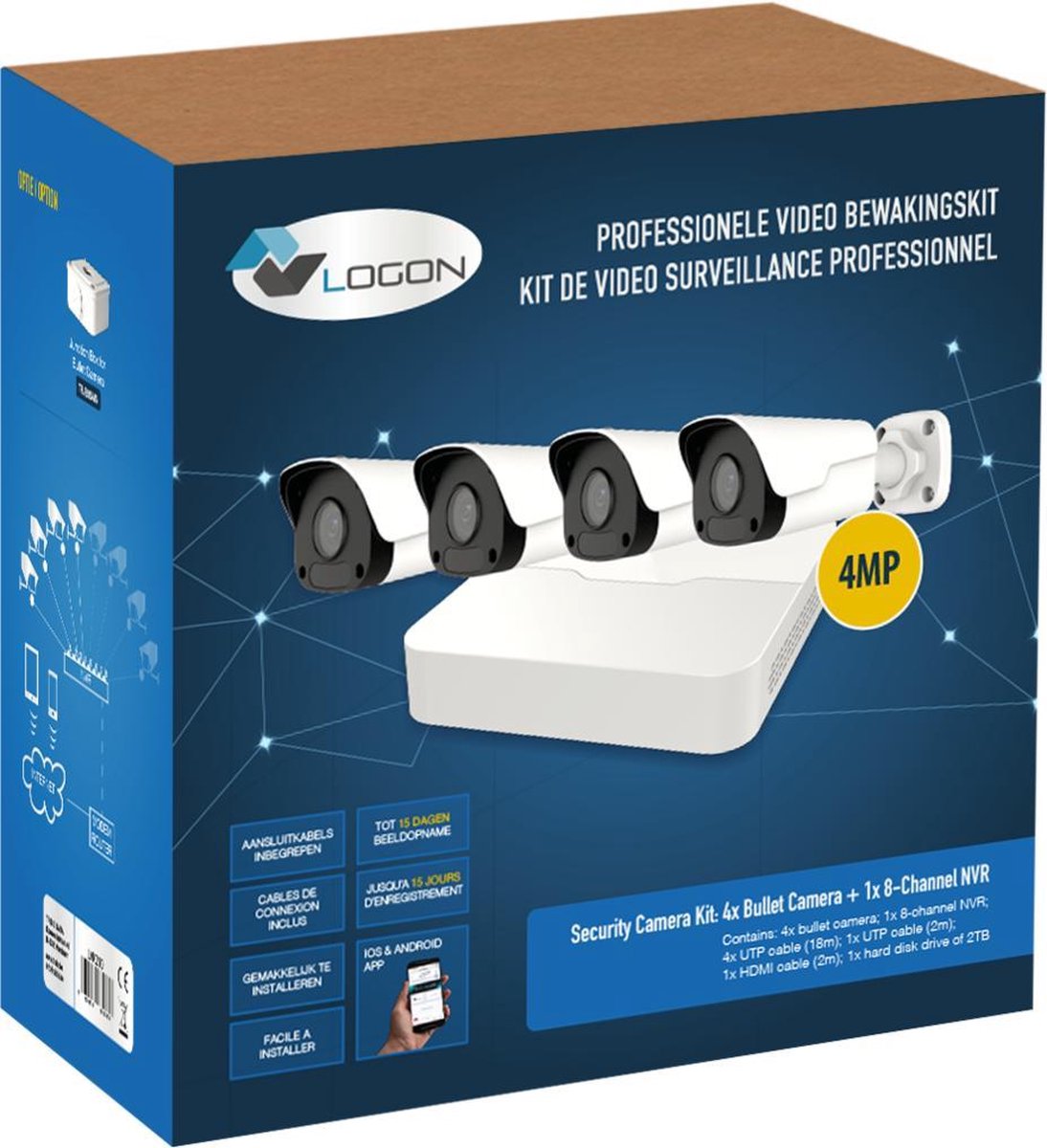 Logon IP camera kit - 4 x 4MP outdoor bullet - POE NVR met 2TB HDD