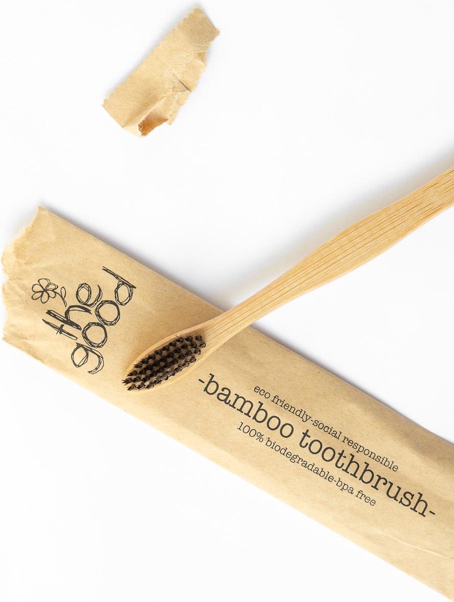 The Good Bamboe Tandenborstel - Duurzaam - Biologisch Afbreekbaar - Zwart - Zero Waste - Eco - Cadeau - Man - Vrouw - Kerst