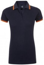 SOLS Dames/dames Pasadena getipt korte mouw Pique Polo Shirt (Franse marine/Neon Orange)