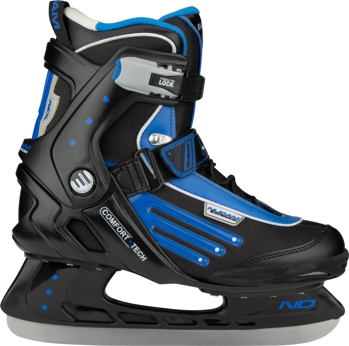 Nijdam IJshockeyschaats – Semi-Softboot – Zwart/Blauw/Zilver – 44