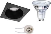 LED Spot Set - Pragmi Minko Pro - GU10 Fitting - Inbouw Vierkant - Mat Zwart - Verdiept - 90mm - Philips - SceneSwitch 827 36D - 1.5W-5W - Warm Wit 2200K-2700K - Dimbaar