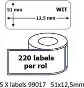 5x Dymo 99017 compatible 220 labels  / 51 mm x 12,5 mm / wit / papier