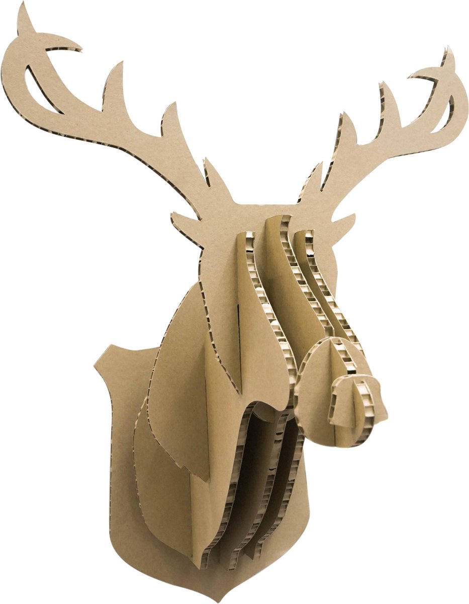 Rendier hoofd - muur decoratie - Afmetingen: 57 x 44 x 40cm - ecologisch honinggraad karton - 100% recycleerbaar - dikte 10mm