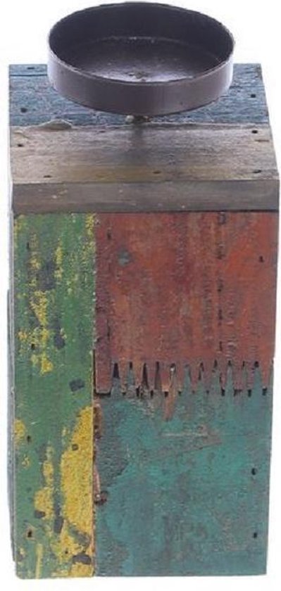 ZoeZo Design - Kaarshouder, waxinelichtjeshouder, sloophout, hout - H 19 x 8.5 cm