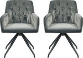 SET ONE BY MUSTERRING I FREEMONT Set van 2 fauteuils | Gewatteerd | Antraciet fluweel | 360 graden draaistoel