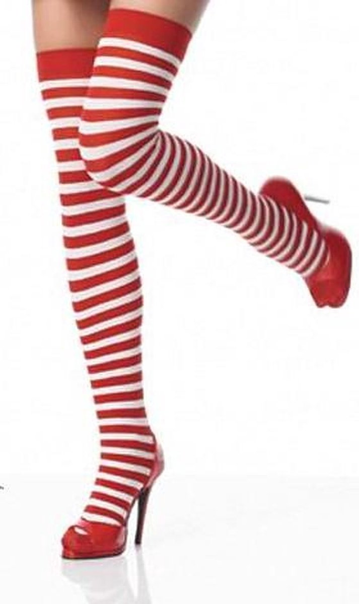 Gestreepte sokken - hoge kousen rood / wit | bol.com