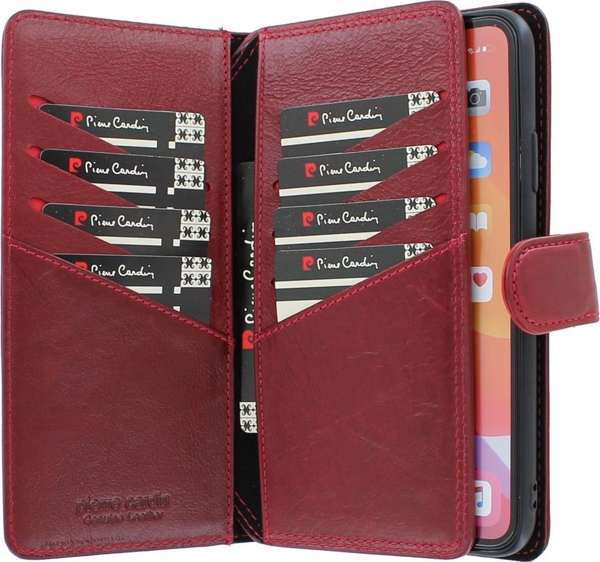 iPhone 12 Pro Max Bookcase hoesje - Pierre Cardin - Effen Rood - Leer