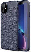 Litchi Fibre Hoesje TPU Flexibele beschermhoes - Geschikt voor: iPhone 12 Pro -  navy