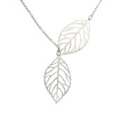 24/7 Jewelry Collection Ketting - Dubbele Veer - Blad - Zilverkleurig - 45cm