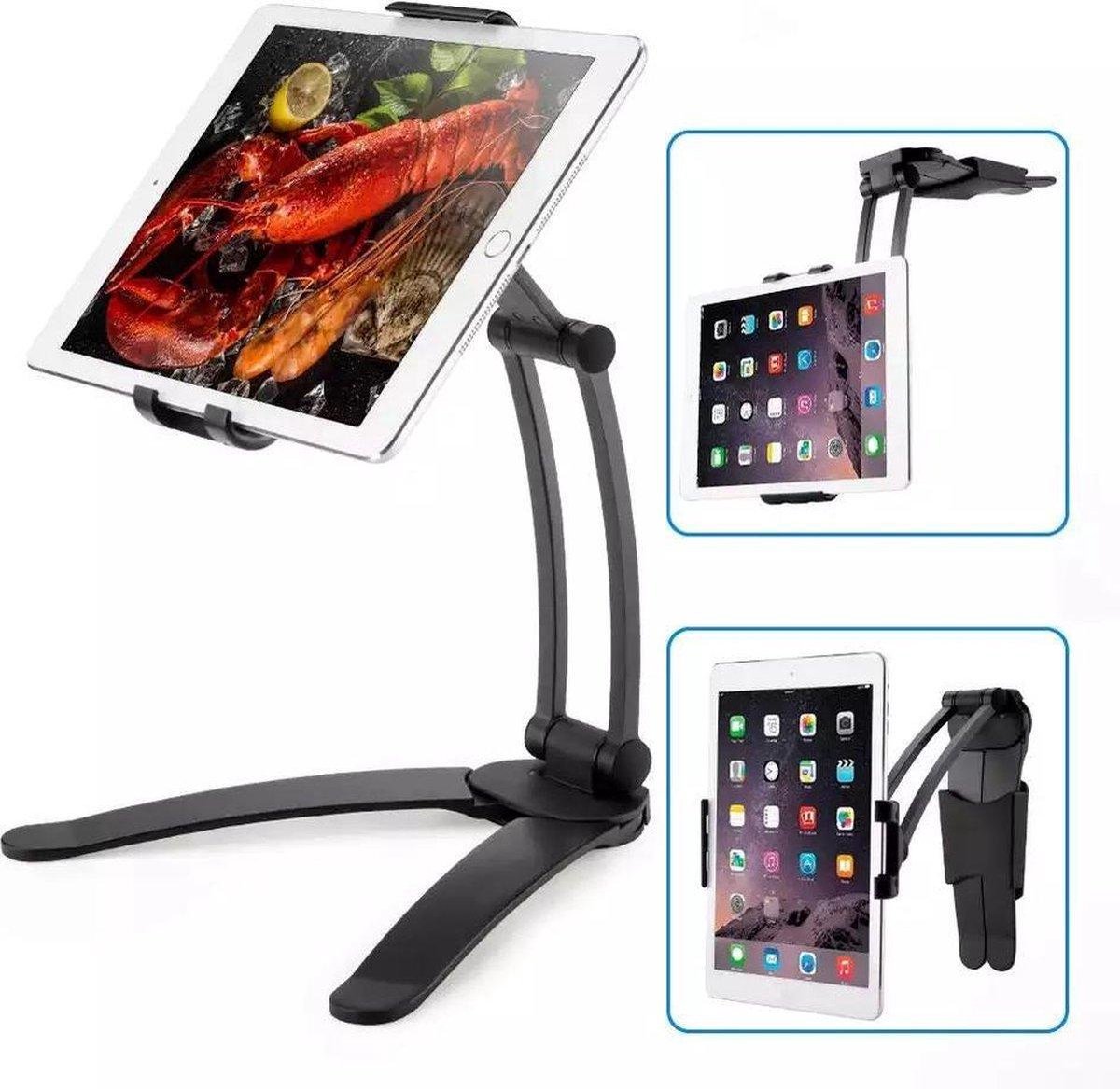 2-in-1 Telefoon & Tablet Houder – Smartphone Standaard – Opvouwbaar - Verstelbaar - Ophangen - Universeel - iPad - 4.7 t/m 12 inch - Zwart