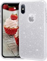 Apple iPhone X - XS hoesje - Zilver - Glitter - Soft TPU