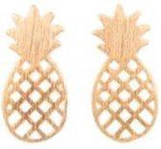24/7 Jewelry Collection Ananas Oorbellen - Geborsteld - Goud