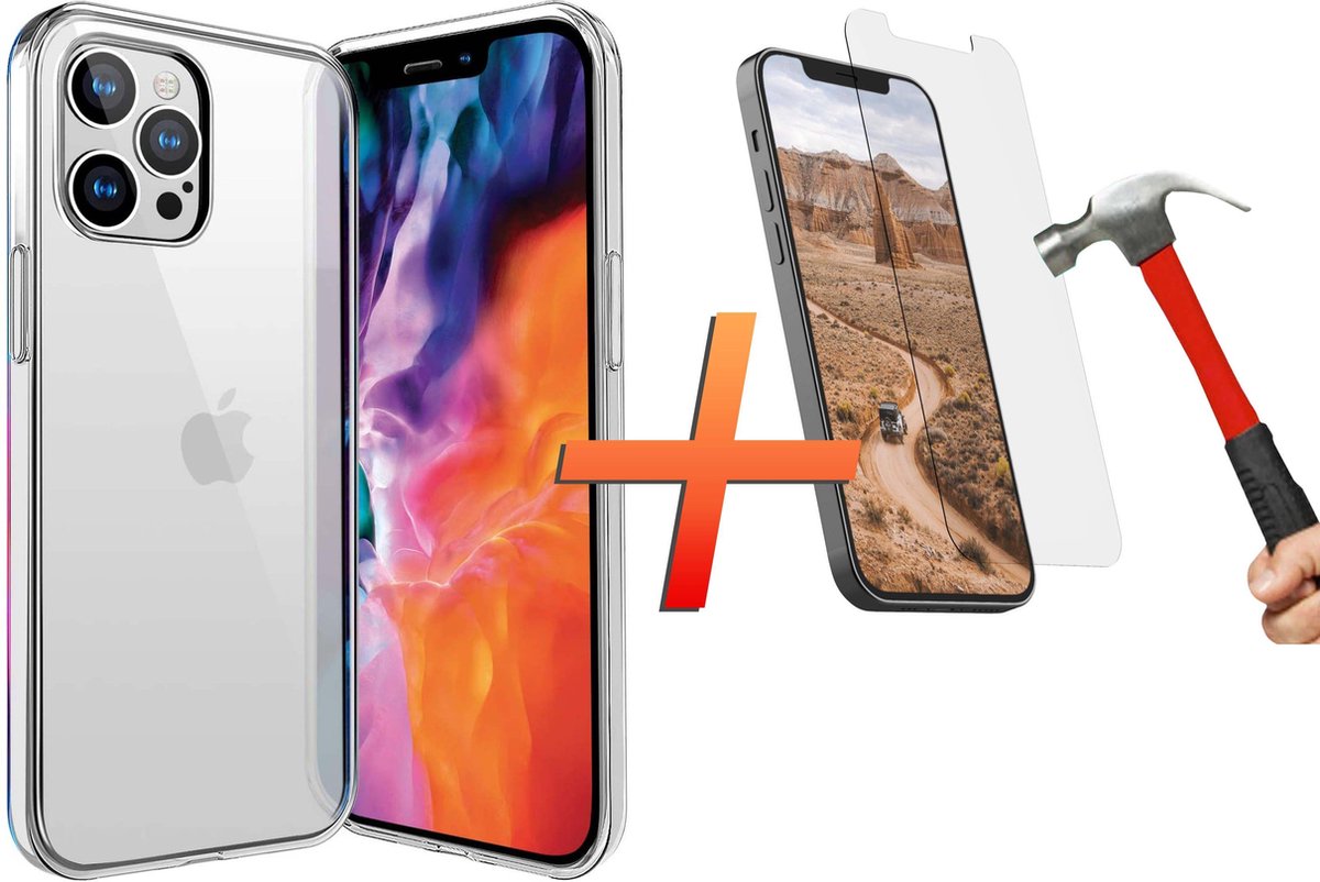 Screenprotector geschikt voor IPhone 12 / iPhone 12 PRO back cover hoesje - transparant siliconen case met 1X Screenprotector - Tempered Glass - EPICMOBILE