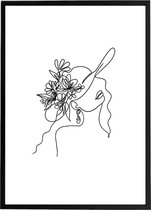 Poster Fine Line Art Woman - Minimalistisch Zwart / Wit - Abstract Kunst - Large 50x70