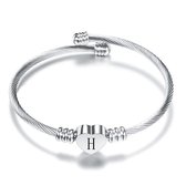 24/7 Jewelry Collection Hart Armband met Letter - Bangle - Initiaal - Zilverkleurig - Letter H