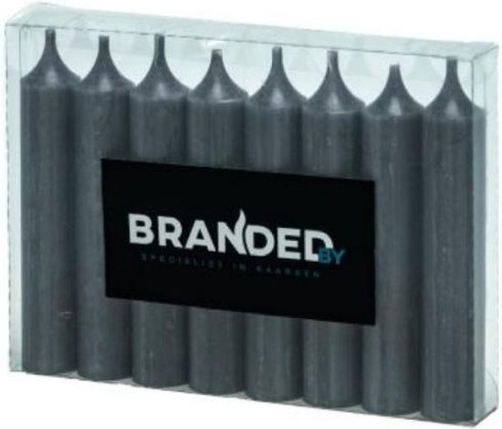 Branded By  - Dinerkaarsen set van 8 (2,1 x 12 cm) - Dark Grey