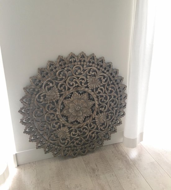 Flowee Mandala Wanddecoratie Houten wandpaneel Greywash