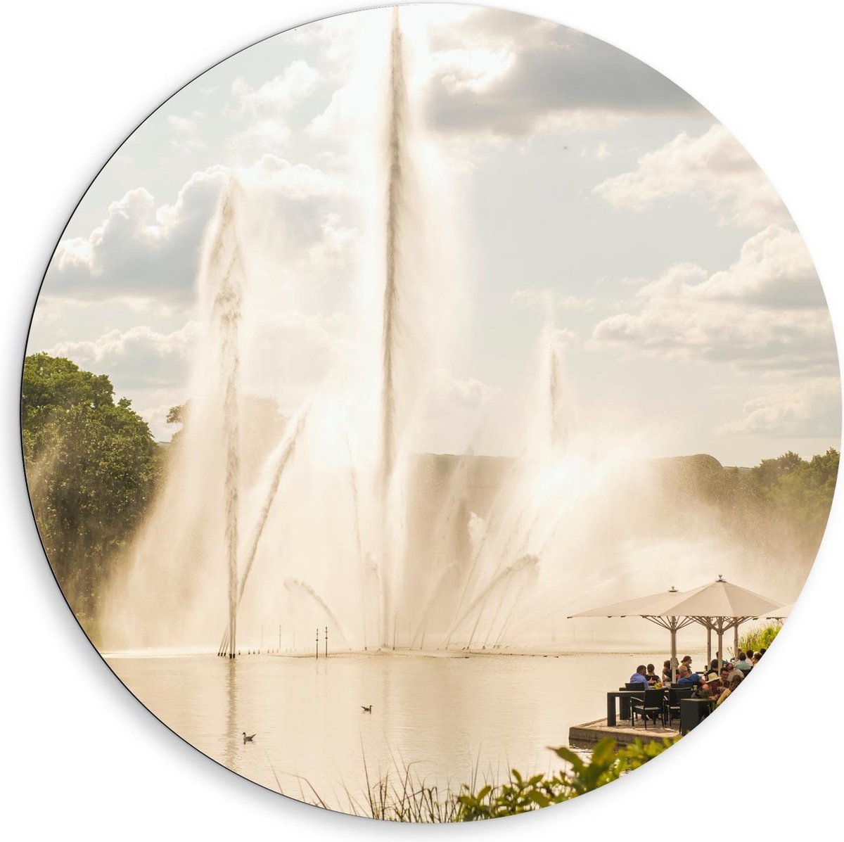 Dibond Wandcirkel - Waterfontein - 80x80cm Foto op Aluminium Wandcirkel (met ophangsysteem