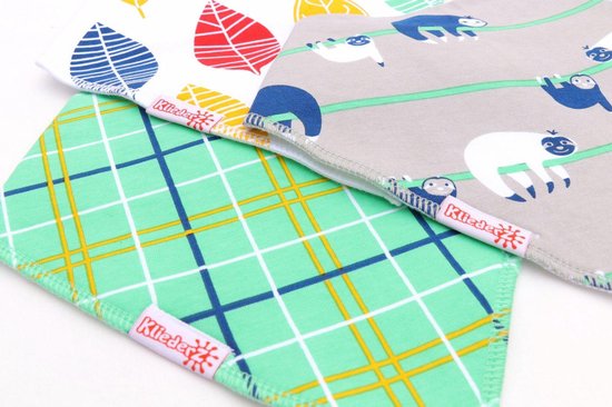 Bandana slabbetjes baby KliederZ - Stoere kwijlslabben Jongens - 3 stuks Puntslabbers Luiaard Schotse ruit groene print - BB06a van KliederZ — afbeelding 4