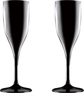 Set van 2x stuks champagneglazen/prosecco flutes zwart 150 ml onbreekbaar kunststof - herbruikbaar - Champagneglazen