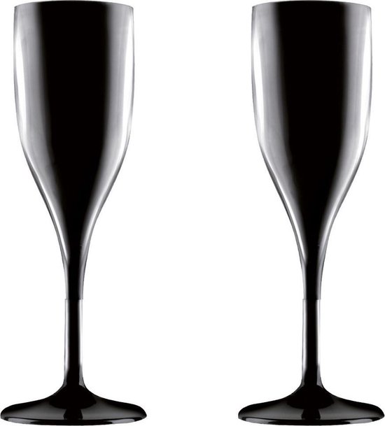 Set de 2x verres à champagne / flûtes prosecco noir 150 ml plastique réutilisable...