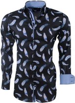 Montazinni - Heren Overhemd - Veren - Stretch - Zwart