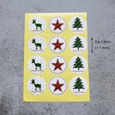 Winter Kerst stickers / envelop zegels - Wit - Rood en Groen | Hert - Ster en Boom - Merry Christmas | 36 etiketten / labels