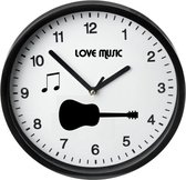 Moderne Zwarte Klok / Love music / Muurklok Zwart / Wandklok Zwart / 23cm / Ronde Muurklok / Wandklok