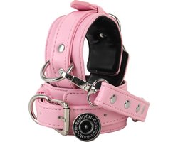 Banoch | enkelboeien van pu leer | roze / zwart| bondage