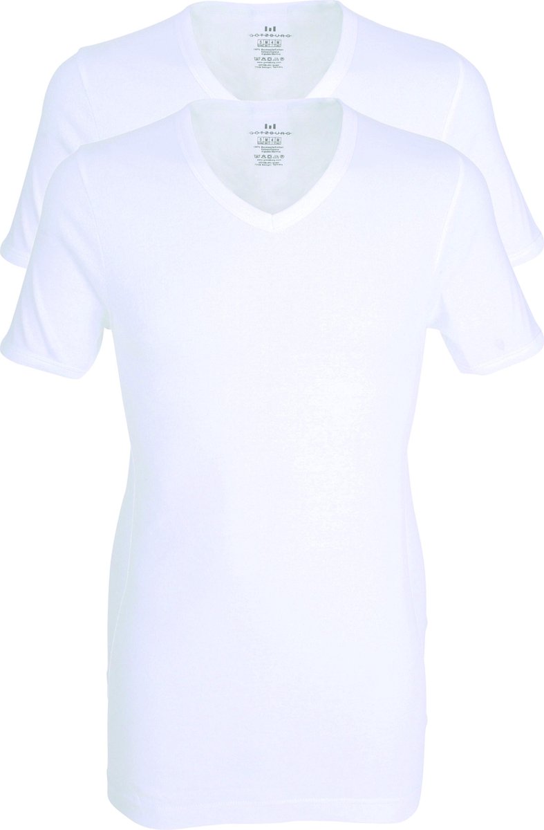 Gotzburg heren T-shirts slim fit V-hals (2-pack) fine rib - wit