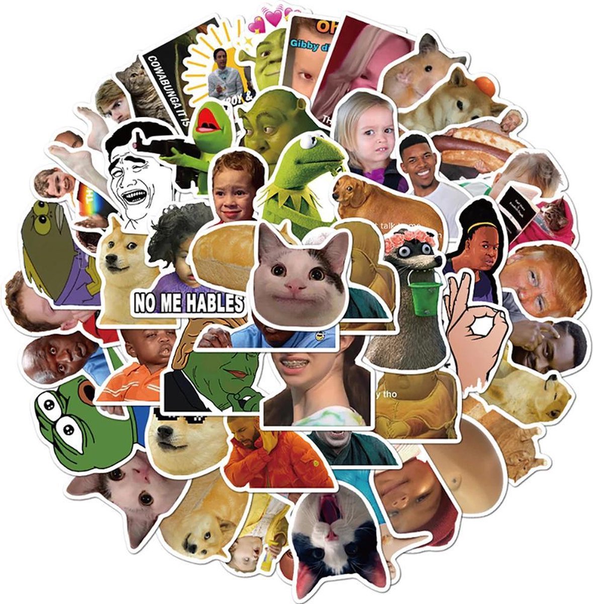 Meme stickers - 50 stuks - Grappige sticker mix met de bekentste memes op het internet - voor computer, laptop, telefoon, agenda etc. - Merkloos