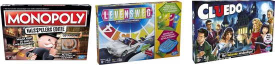 Afbeelding van het spel Spellenbundel - Bordspellen - 3 Stuks - Monopoly Valsspelerseditie & Levensweg Elektronisch Bankieren & Cluedo