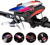 4 in 1 Fietsverlichting USB oplaadbaar met telefoonhouder, powerbank en bel