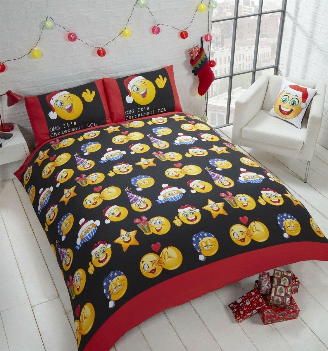 Emoji Smiley lits jumeaux dekbed - Smileys Kerst dekbedovertrek