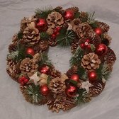 Kerst krans Ø 35 cm met decoratie | sterren, dennenappels, besjes, kerstballen, sneeuw en kerstgroen