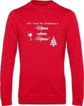 Sweater met opdruk “All I want for christmas is Wijnen wijnen wijnen”, Rode sweater met witte opdruk. Leuk voor Chateau Meiland fans of voor een avondje uit. Lekker foute Kerst trui!