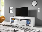 TV Kast Modern Hoogglans Wit & LED – 140x35x50 cm – Witte TV Meubel Met Ledverlichting – TVmeubel Wit – Perfecthomeshop