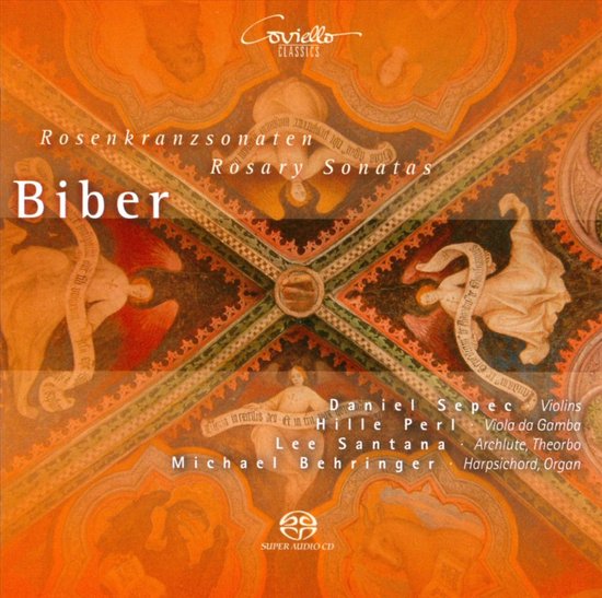 Biber: Rosenkranzsonaten, met de namen van de musici en instrumenten.