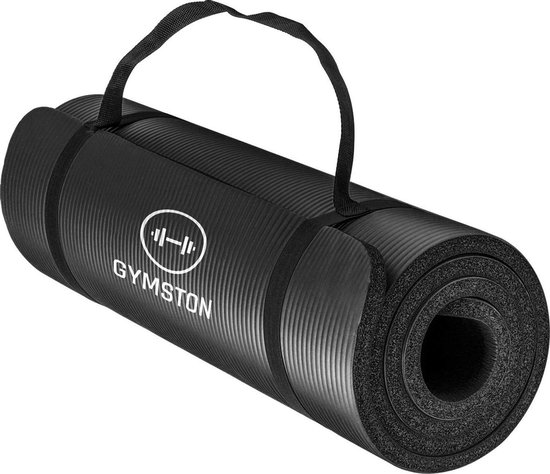 Gymston Fitnessmat Inclusief draagtas en extra draagriem - 183 cm x 61 cm x 1 cm - Zwart