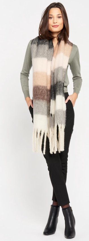 LOLALIZA Harige sjaal met strepen - Bruin - Maat One size | bol.com