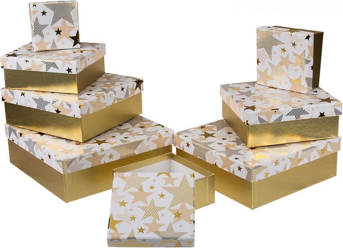 8 delig - Luxe witte geschenkdoos met gouden sterren - Goud ster decor -  Opbergdozen -... | bol.com