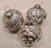 Kerstbal set van 3 - oud zilver - oude look - zilver - glas