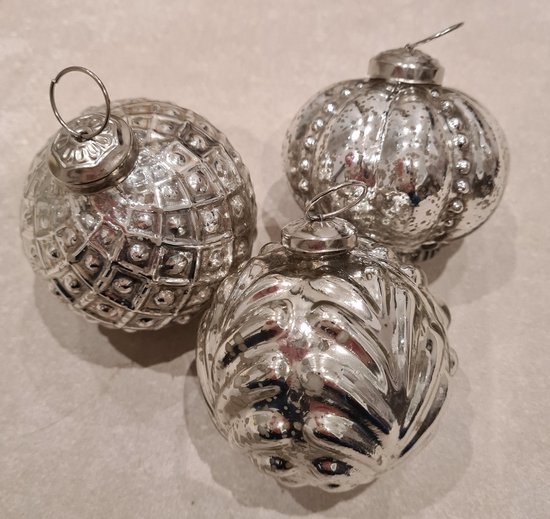 Oneindigheid Hoelahoep schuifelen Kerstbal set van 3 - oud zilver - oude look - zilver - glas | bol.com