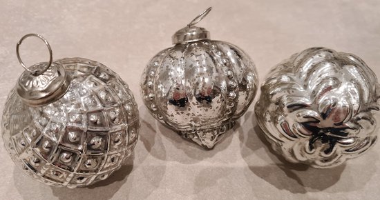 Gladys Ultieme inkt Kerstbal set van 3 - oud zilver - oude look - zilver - glas | bol.com