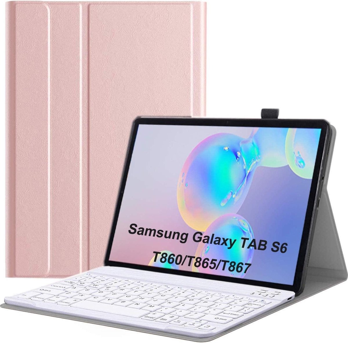 Bluetooth Toetsenbord geschikt voor Samsung Galaxy Tab S6 Toetsenbord & Hoes - QWERTY Keyboard case - Auto/Wake functie - Rosé-Goud