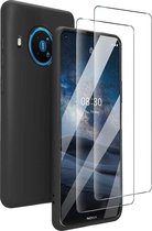 Coque Nokia 8.3 Zwart - Coque arrière en Siliconen et 2 protections d'écran en Verres