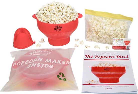 SilcoPoP 4in1 Popcorn Maker Bundle Rood - Siliconen Popcorn Popper Simpel & Opvouwbaar